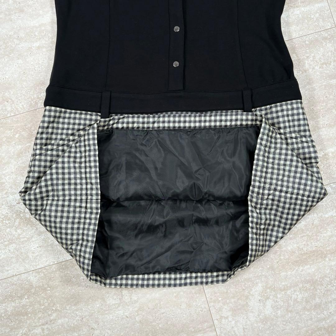 【マンシングウェア】長袖ワンピース　LL　切替　秋冬　ブラック　チェック　中綿