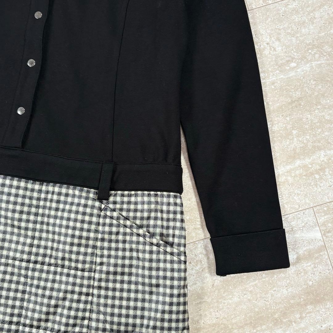 【マンシングウェア】長袖ワンピース　LL　切替　秋冬　ブラック　チェック　中綿