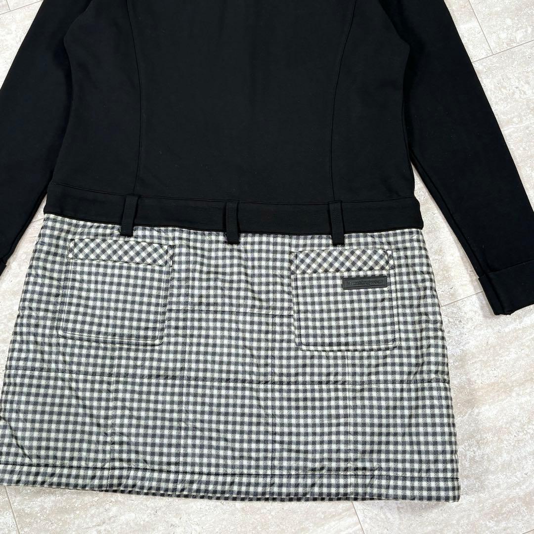 【マンシングウェア】長袖ワンピース　LL　切替　秋冬　ブラック　チェック　中綿