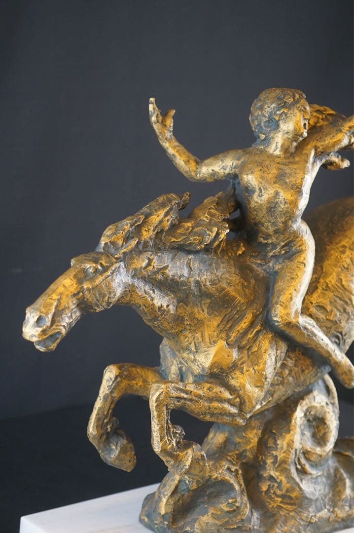 彫刻家 北村西望 作 ブロンズ像 『平和の女神』1965年 大理石台付 保証品