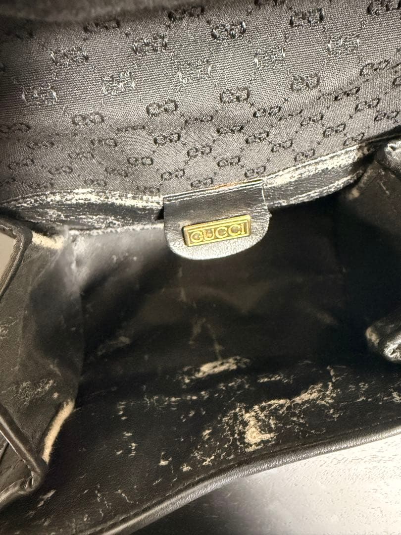 【中古】オールドグッチ GGキャンバス ターンロック 黒※内側難あり