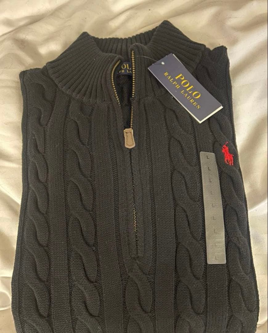 新品タグ付 ラルフローレン ハーフジップ ケーブルニット ブラック-L
