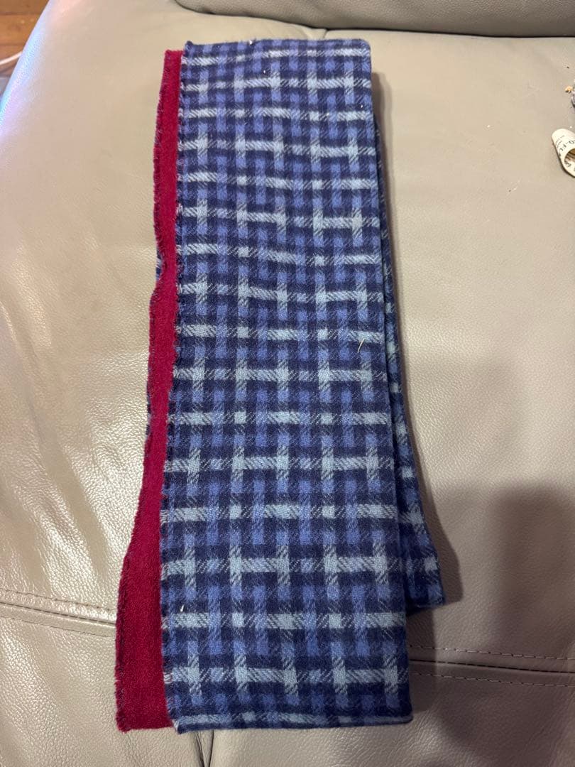 HERMES エルメス ロゴ刺繍 マフラー カシミヤ混 ブルー/レッド