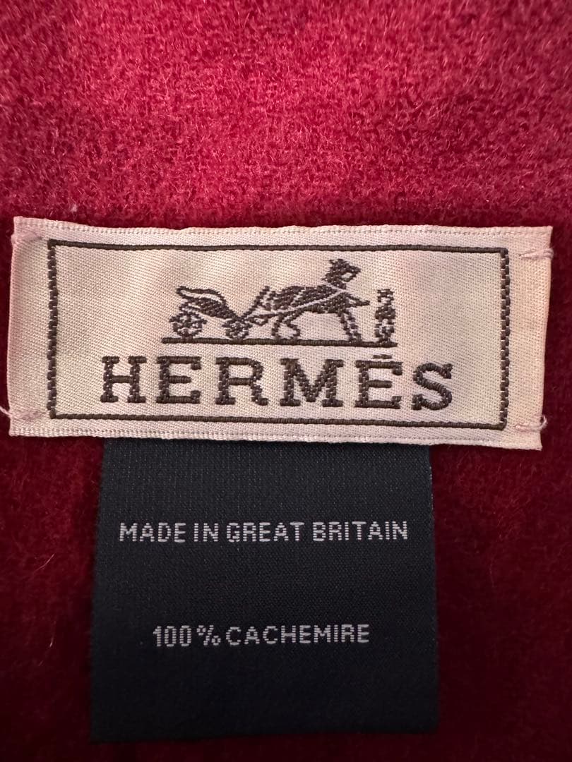 HERMES エルメス ロゴ刺繍 マフラー カシミヤ混 ブルー/レッド