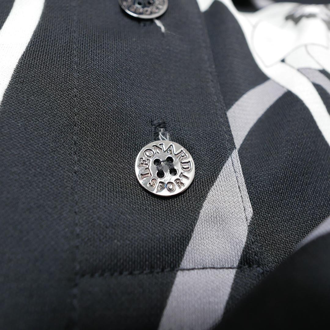 美品【レオナール】フラワー&ハート プリント 40 長袖 ポロシャツ ブラック