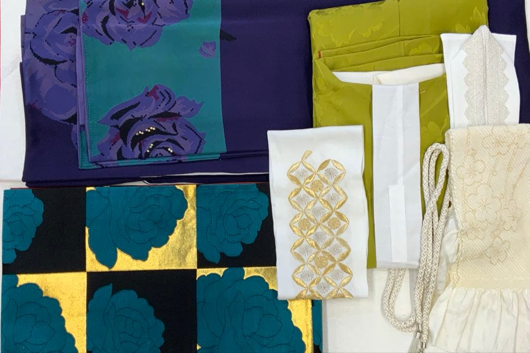 振袖フルセット　薔薇　レース　正絹　成人式　結婚式　撮影　半衿　長襦袢　帯揚帯締