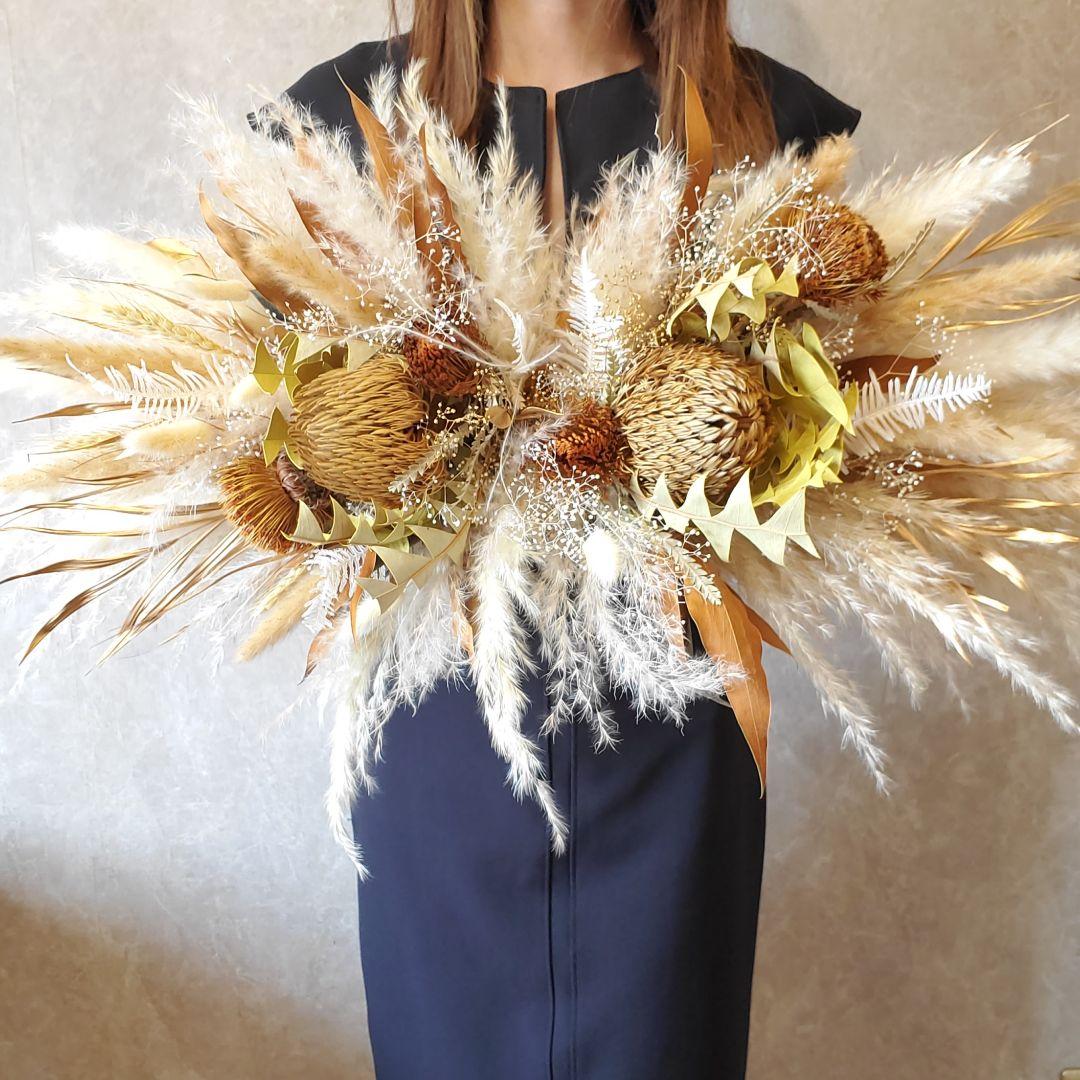 特大　横長スワッグ　ドライフラワー　撮影　インテリア　パンパスグラス　スワッグ