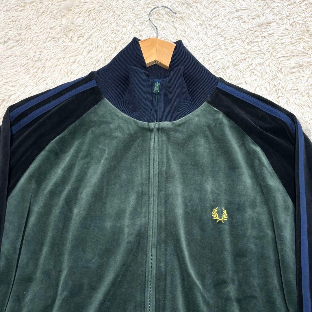 フレッドペリー トラックジャケット ベロア サイドライン 刺繍ロゴ 月桂樹 深緑