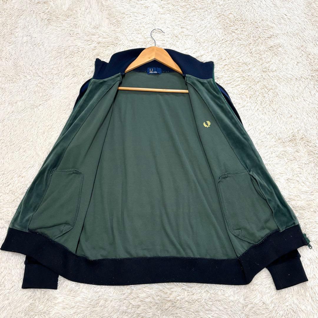 フレッドペリー トラックジャケット ベロア サイドライン 刺繍ロゴ 月桂樹 深緑