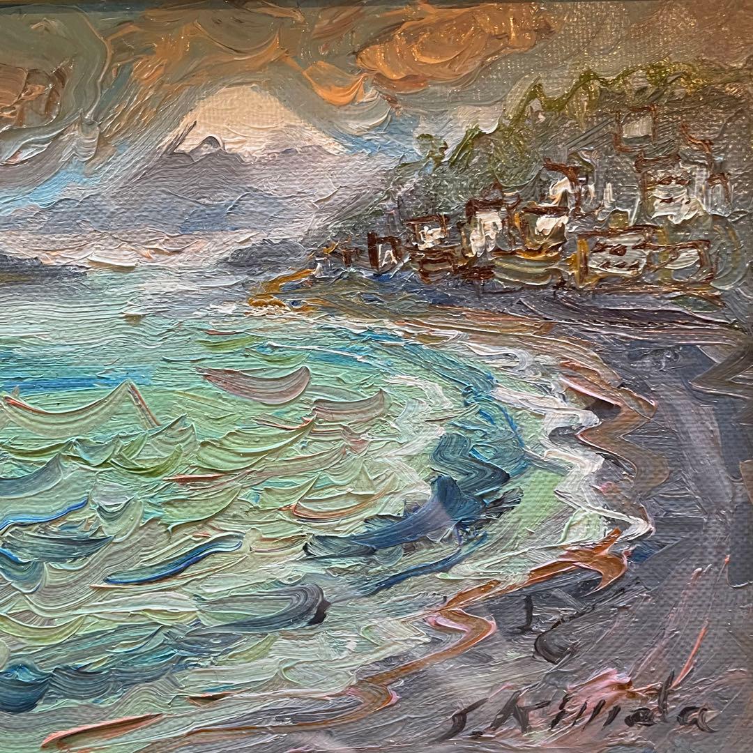 木俣滋彦「江ノ島・富士」油彩画 風景 鎌倉 額付 本人サイン入 25.11.28