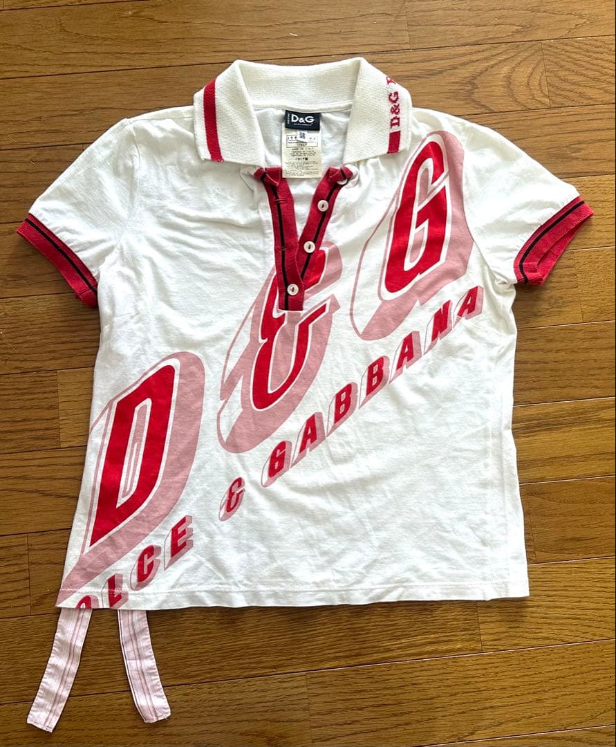 D&G ポロシャツ ホワイト/レッド 半袖 ヴィンテージ レトロ