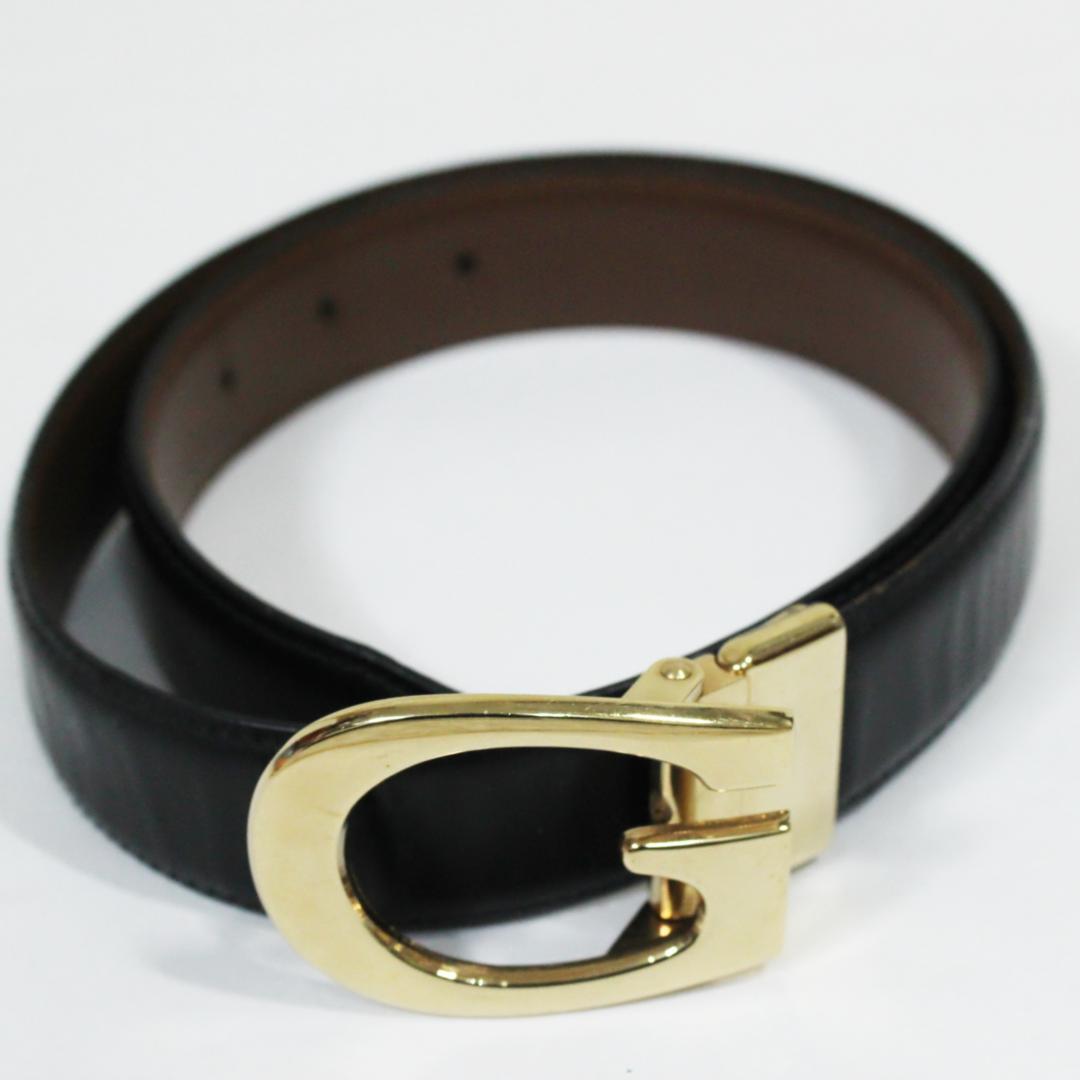 美品 グッチ ベルト G型バックル レザー ゴールド ブラック GUCCI