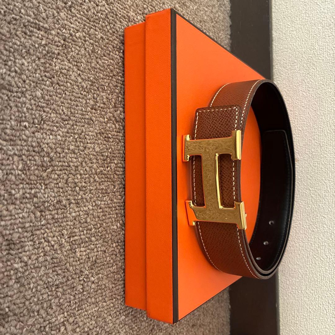 HERMES ブラウンレザーベルト ゴールドバックル