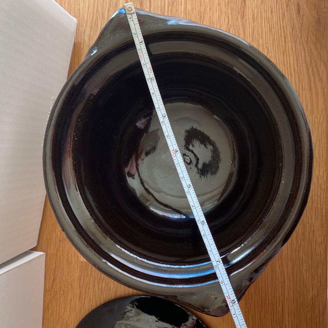 雲井窯 鴨釉 燒鍋土鍋 鴨釉蓋木ノ葉土鍋 6寸