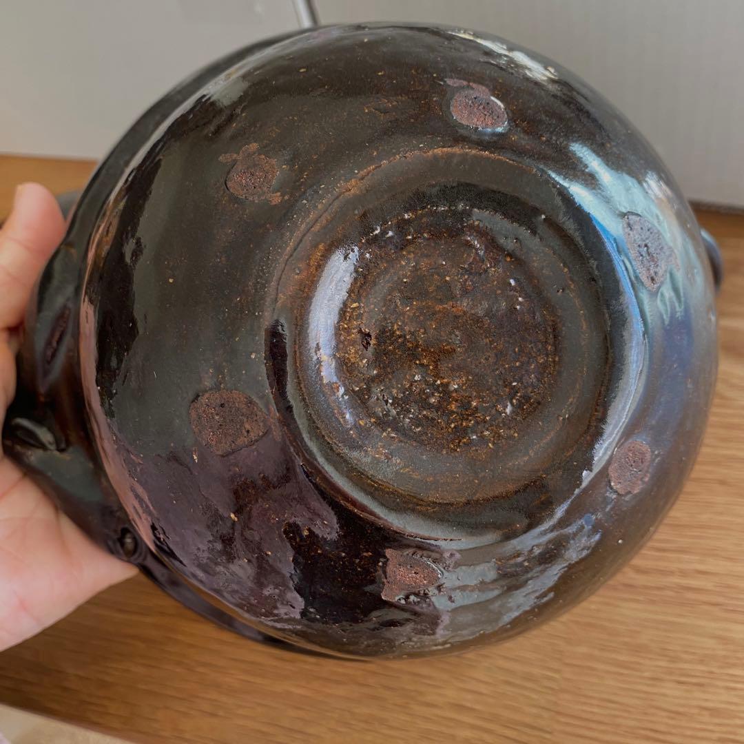 雲井窯 鴨釉 燒鍋土鍋 鴨釉蓋木ノ葉土鍋 6寸