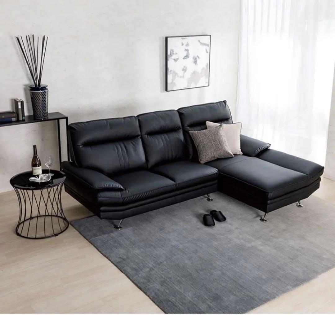 ★美品★3人用L型ソファ (2.32m×1.63m),汚れがつきにくいレザー
