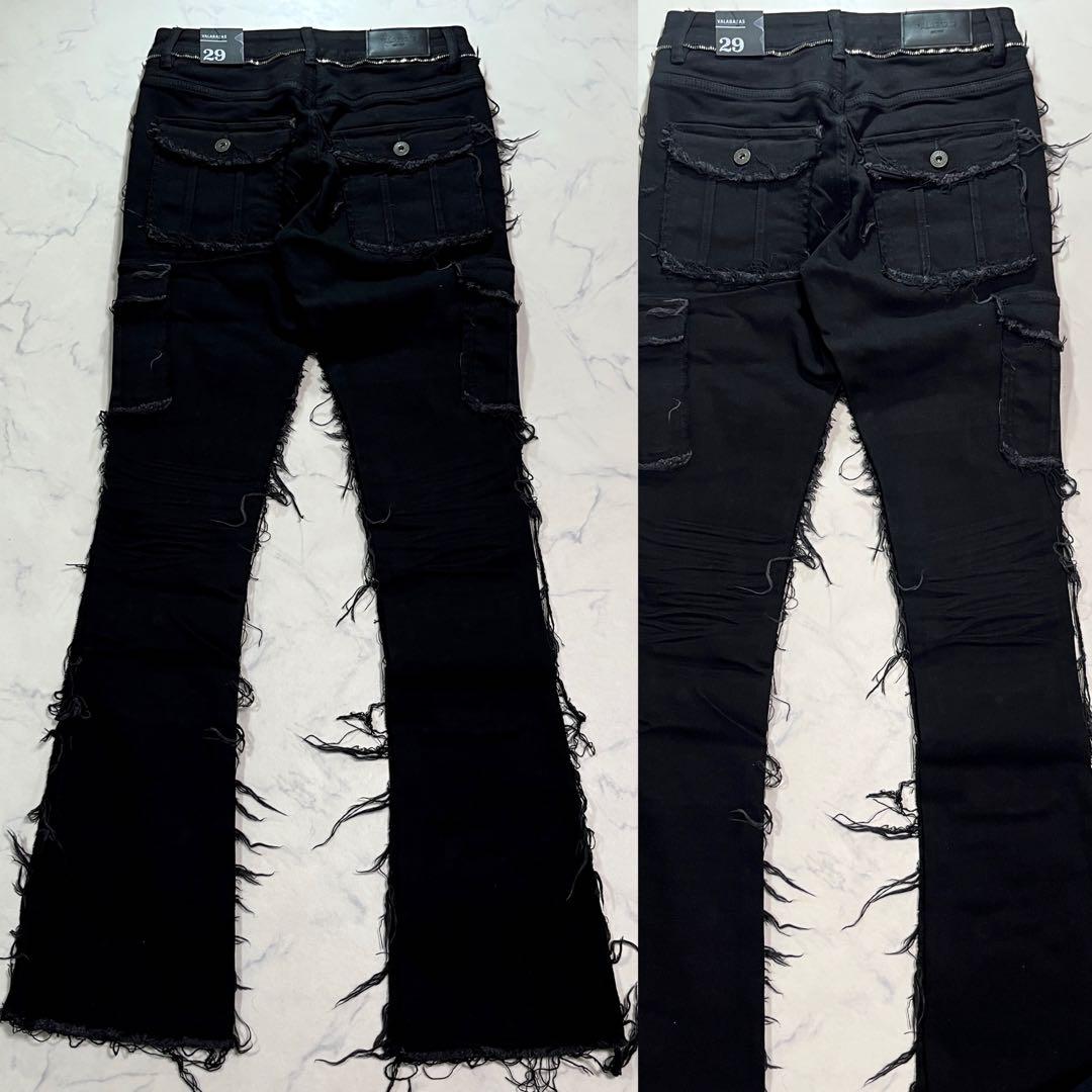 VALABASAS バラバサス クラッシュスキニーフレアブラックデニム 新品29