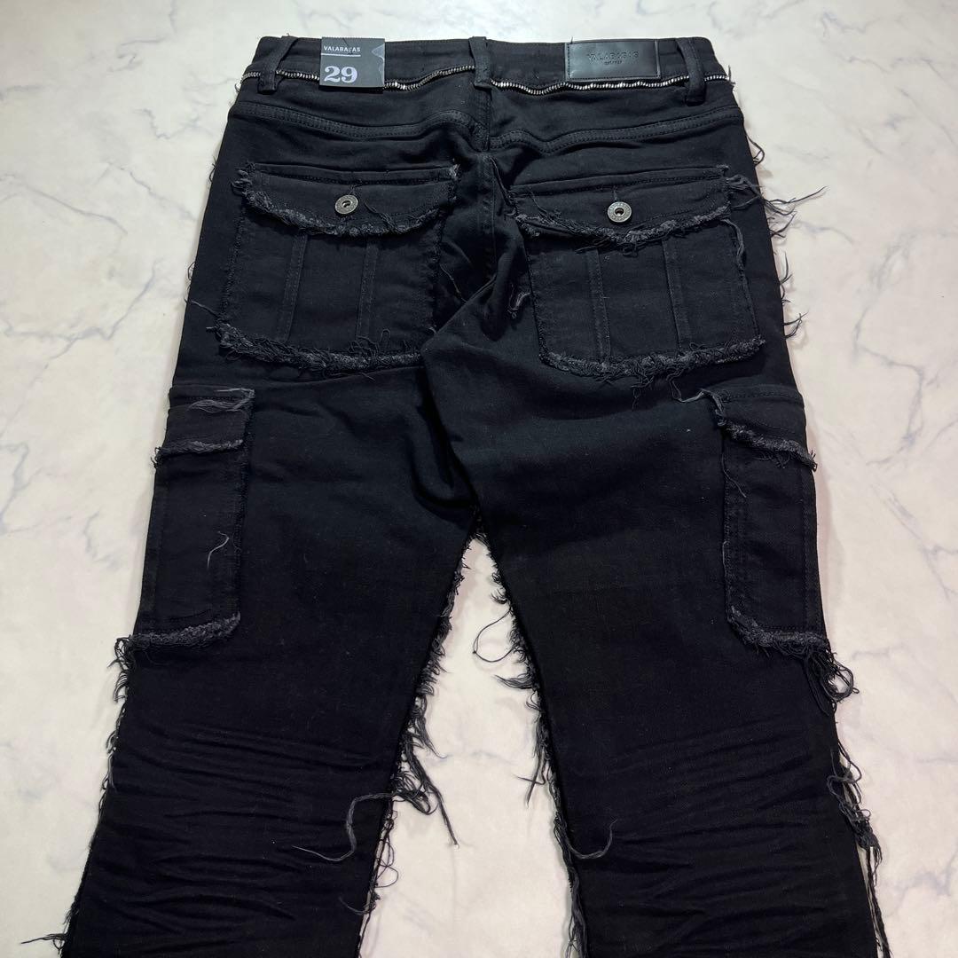 VALABASAS バラバサス クラッシュスキニーフレアブラックデニム 新品29