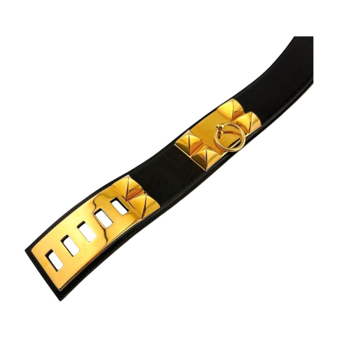 エルメス コリエドシアン メドール ベルト レザー ブラック ゴールド金具 70