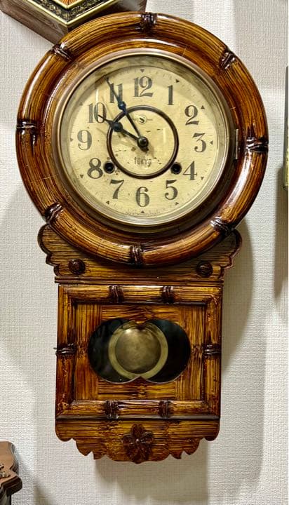 舘本時計 振り子時計ゼンマイ掛け時計柱時計ボンボン時計古時計 稼働品