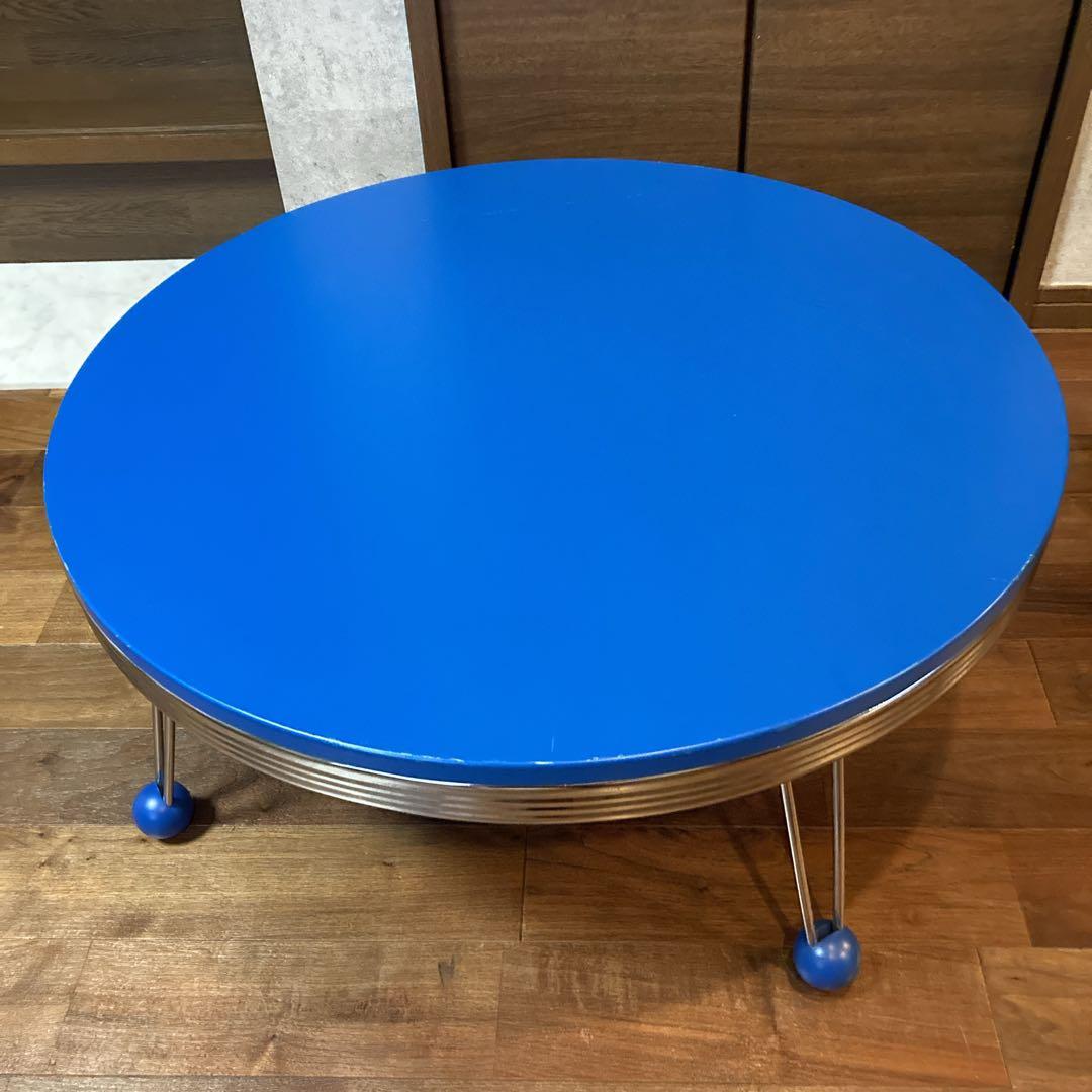人気✨️青色 アメリカン レトロ 丸型ダイニングテーブル 76×76×31.5cm