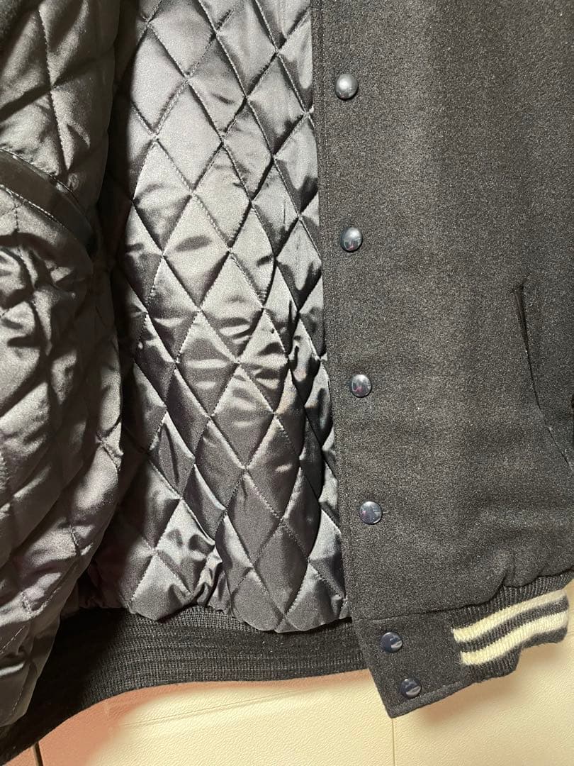 VAN JACKET　スタジャン　黒×黒　袖レザー