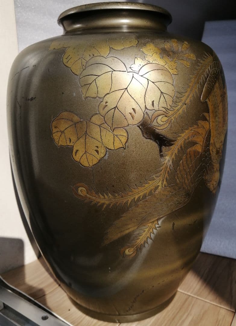 骨董品 、古美術特大古銅鳳凰花瓶