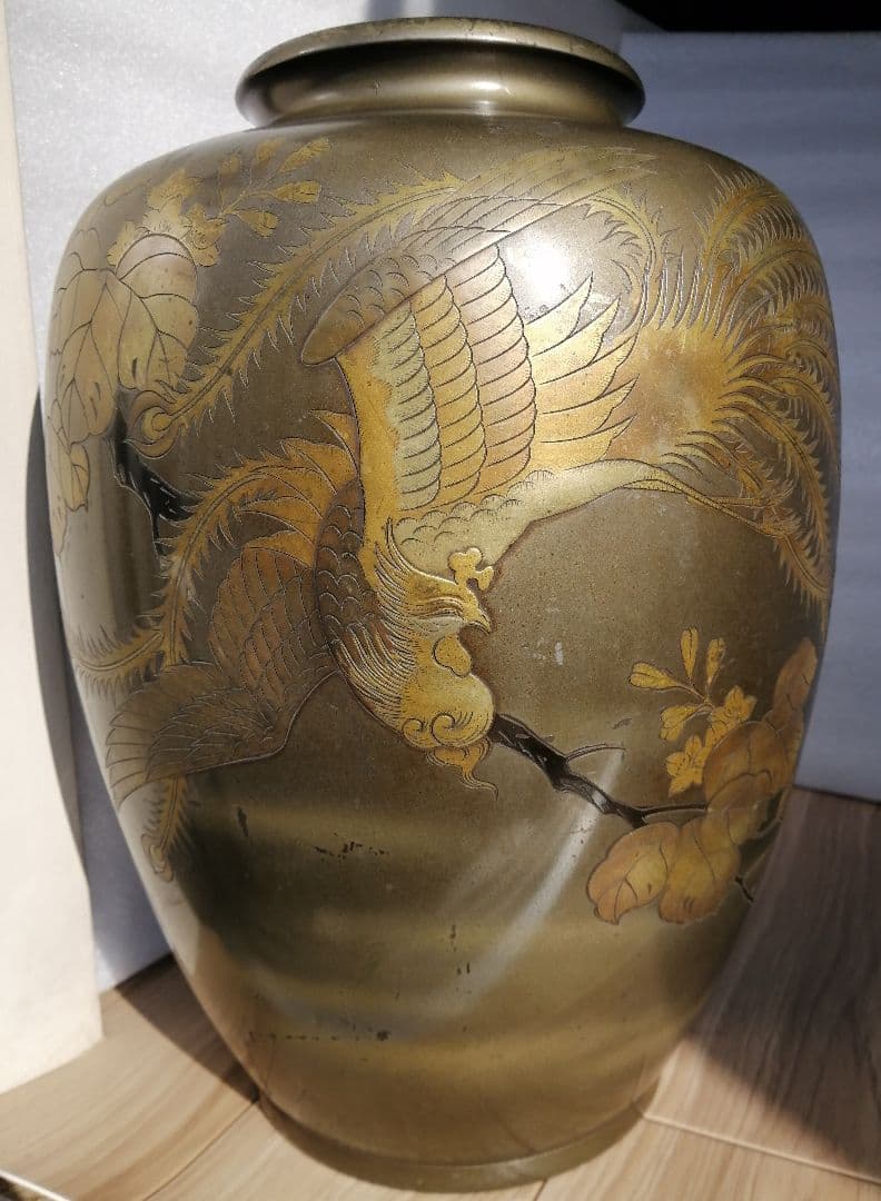 骨董品 、古美術特大古銅鳳凰花瓶