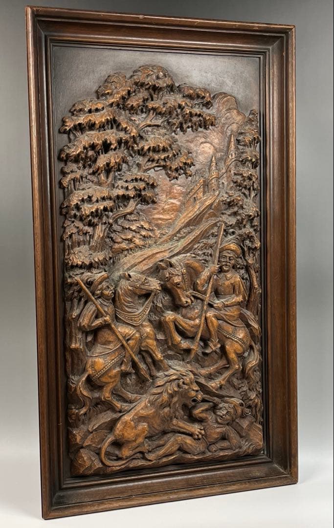 彫刻作品 「ライオン狩り」 ヨーロッパ 馬に跨る騎士達 ナイフ片手に