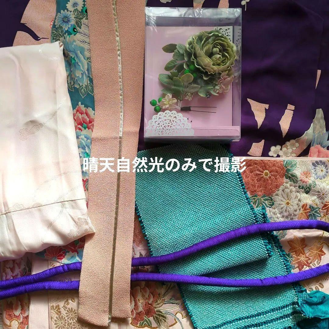 モダン 振袖フルセット 成人式 古典柄 型染め友禅 ９種セット正絹 紫 裄丈68