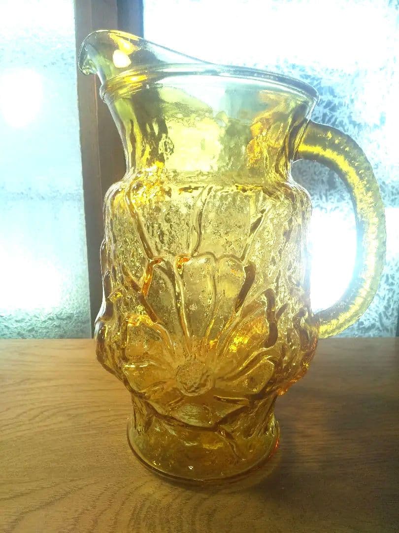 アンカーホッキング レインフラワー アンバー ピッチャー USAビンテージ