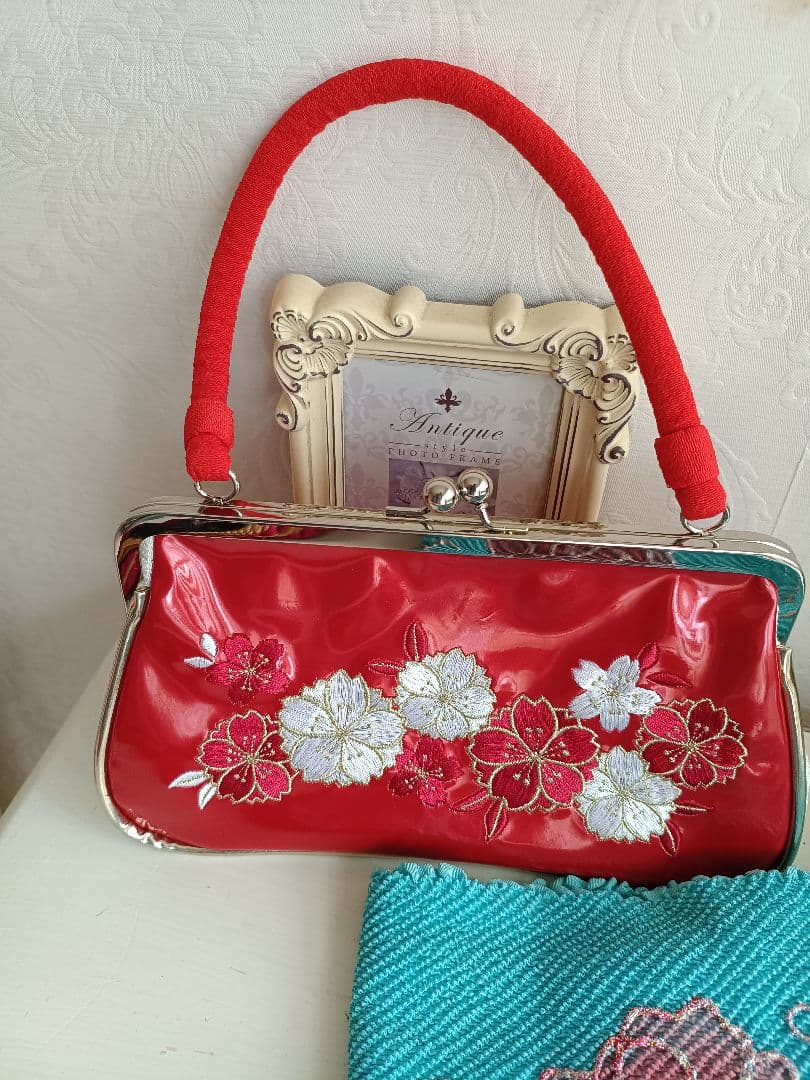 専用です☆アンティークピンク赤に丸模様の着物と黒系だらり帯