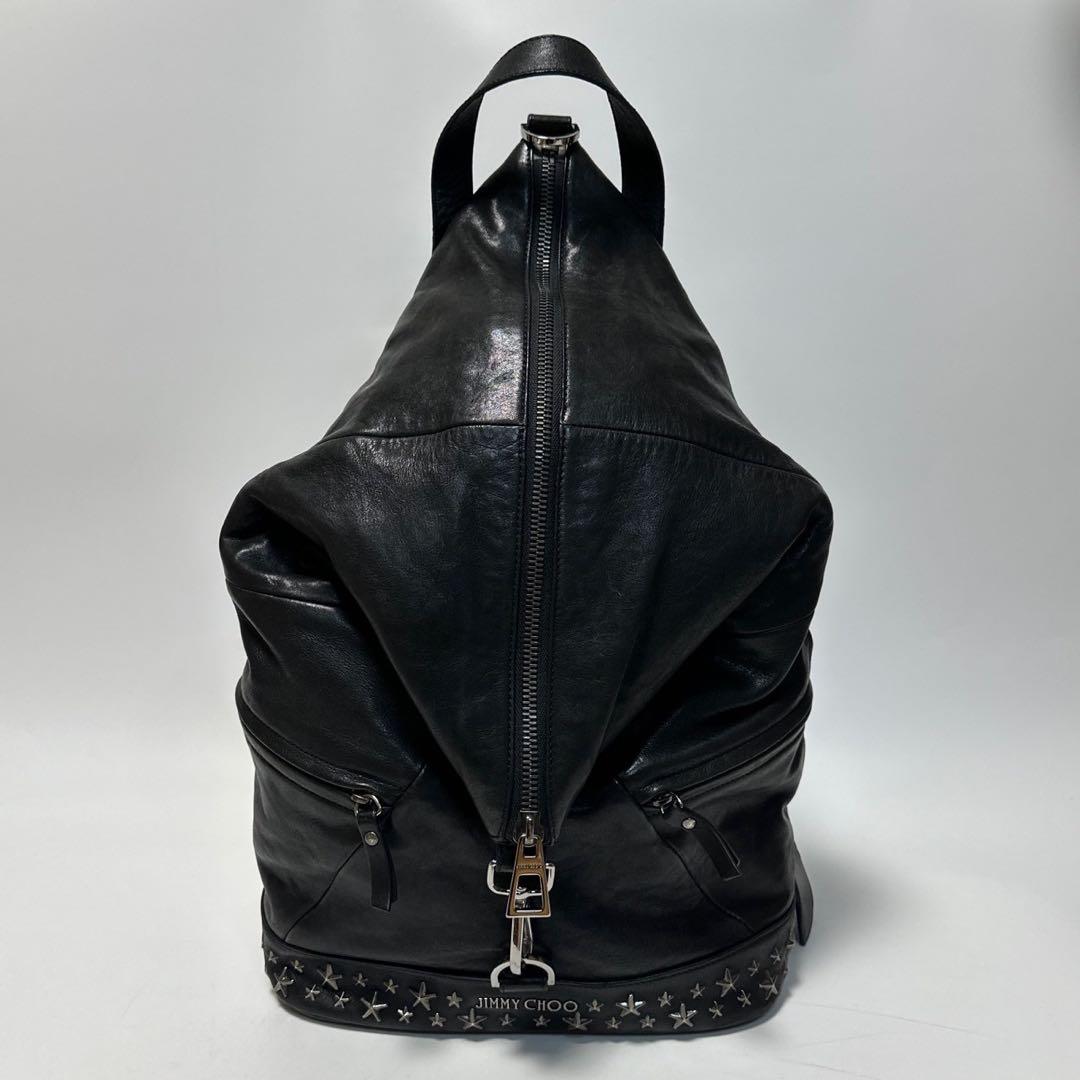 r89【美品】保証書付き　ジミーチュウ　フィッツロイ　ブラック　レザーリュック.