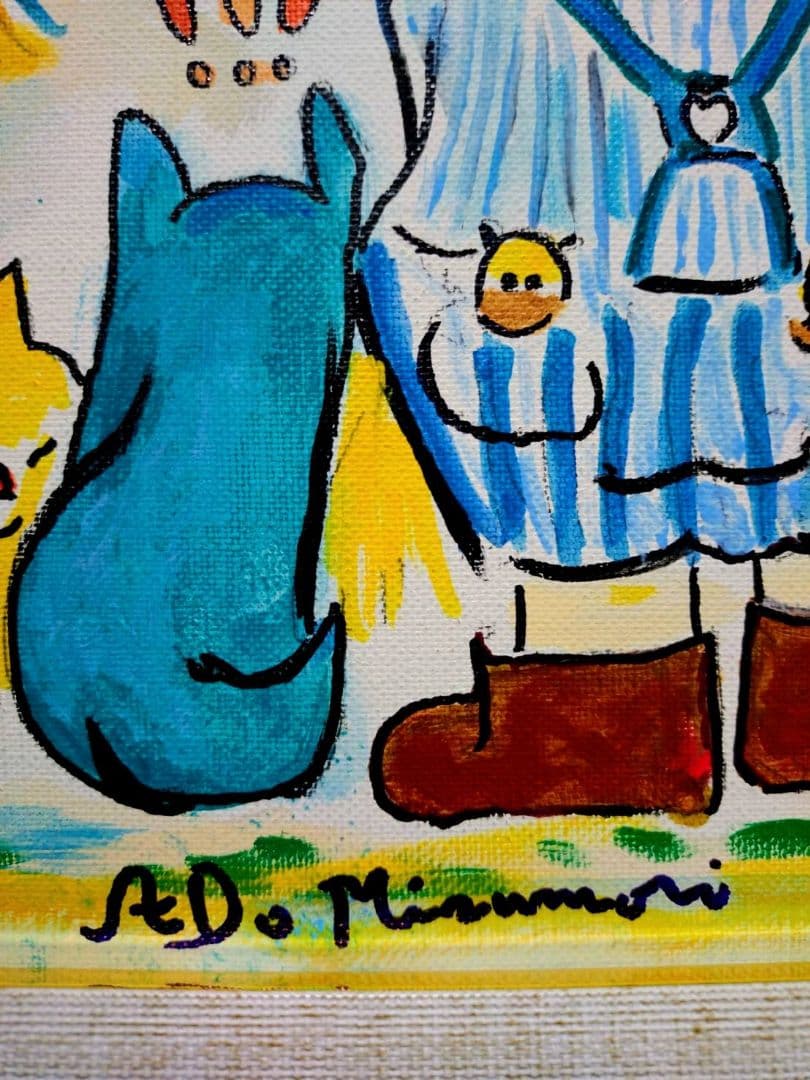 F6号】水森亜土 手描き作品/表裏サイン・裏描き有/油彩/アクリル/額縁