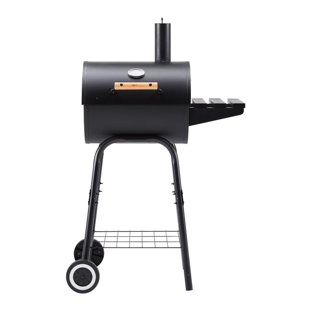 BBQコンロ 焼き網 温度計 サイドテーブル キャスター 煙突付き Black