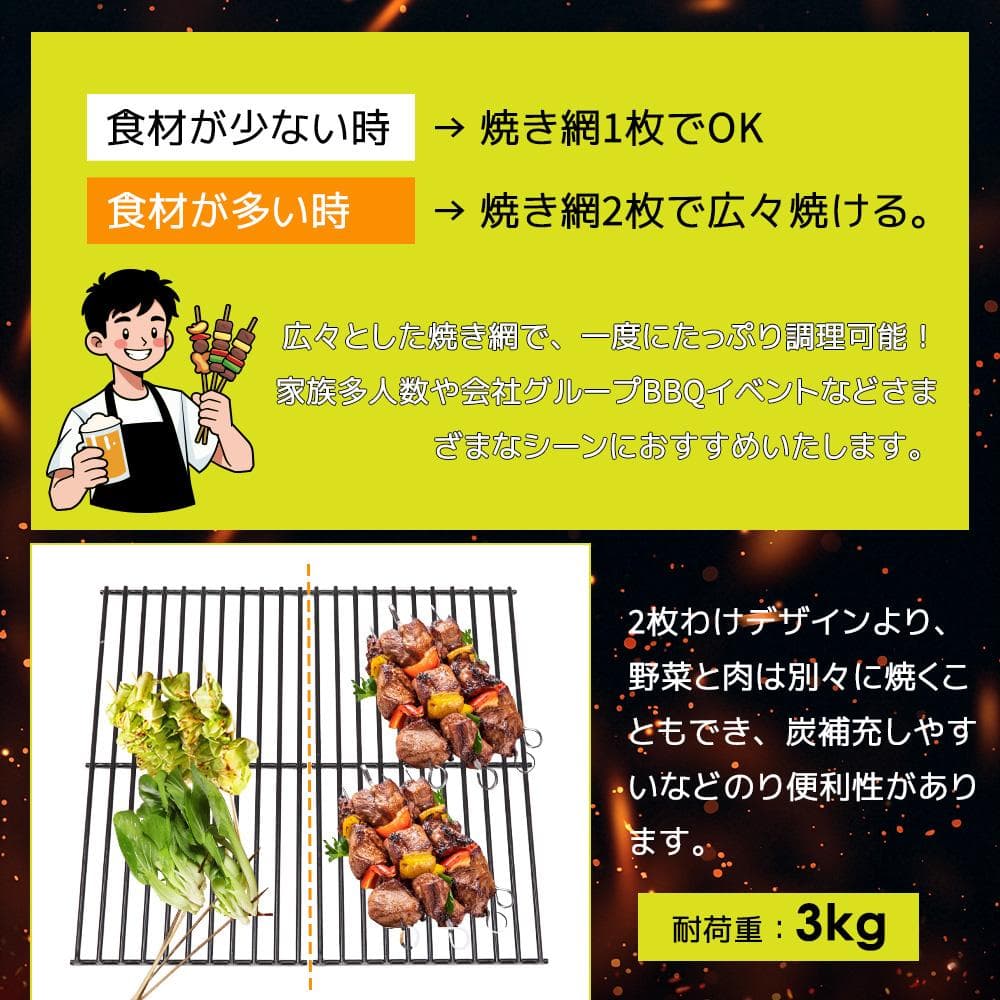 BBQコンロ 焼き網 温度計 サイドテーブル キャスター 煙突付き Black