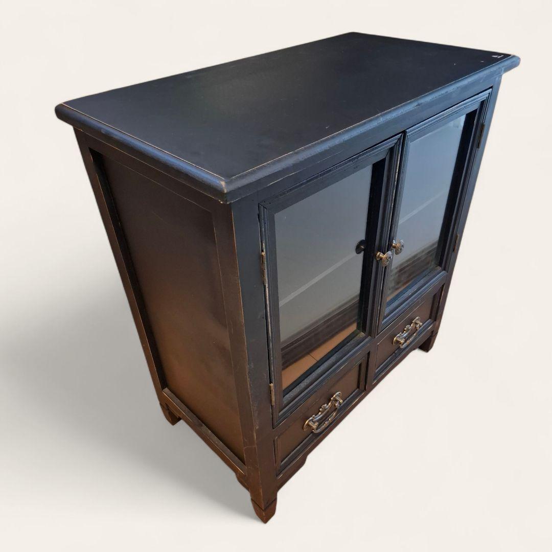 アンティーク調 ブラック ガラスキャビネット 飾り棚 シャビーシック 収納棚