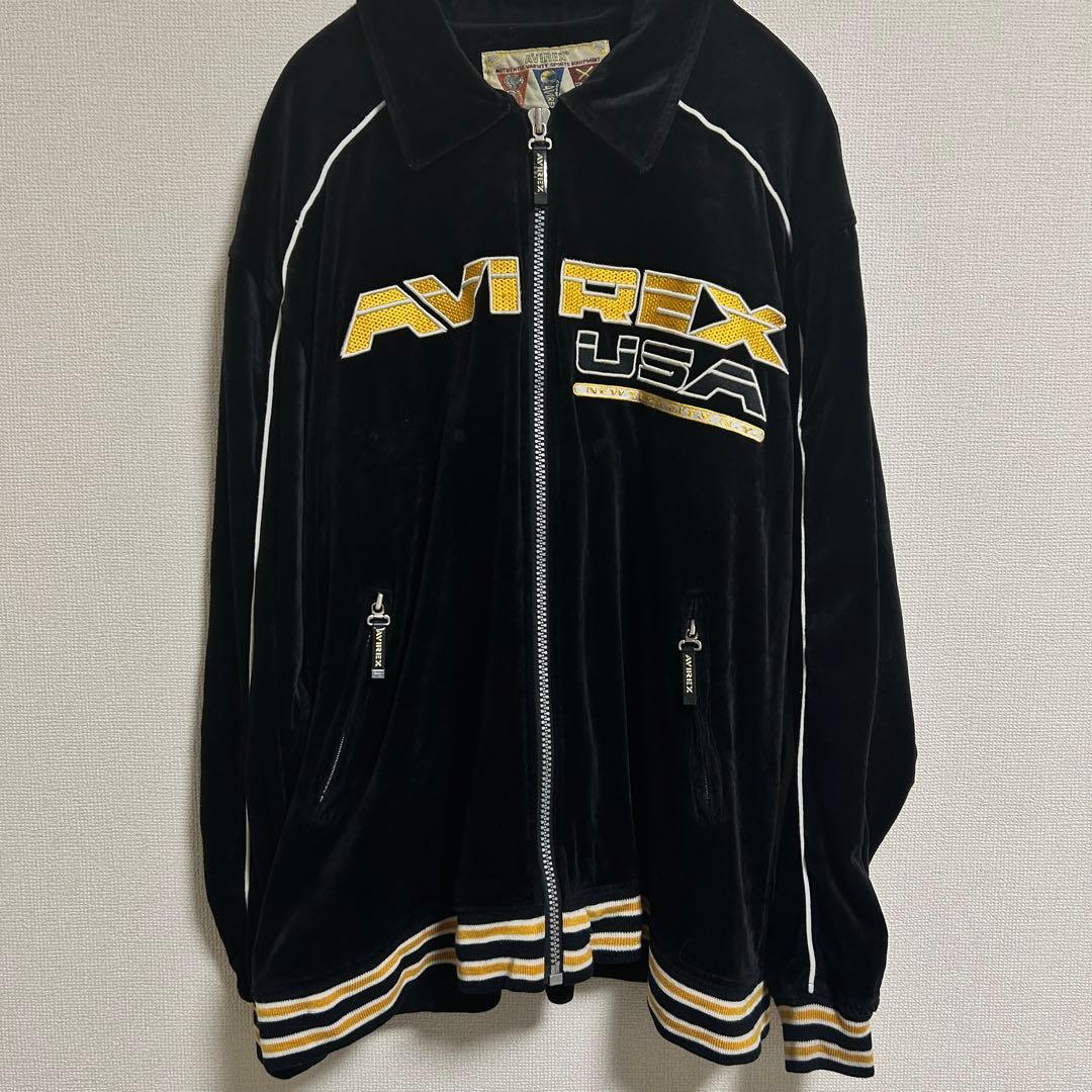 AVIREX ベロア トラックジャケット ジャージ サイドライン 刺繍 ボーダー