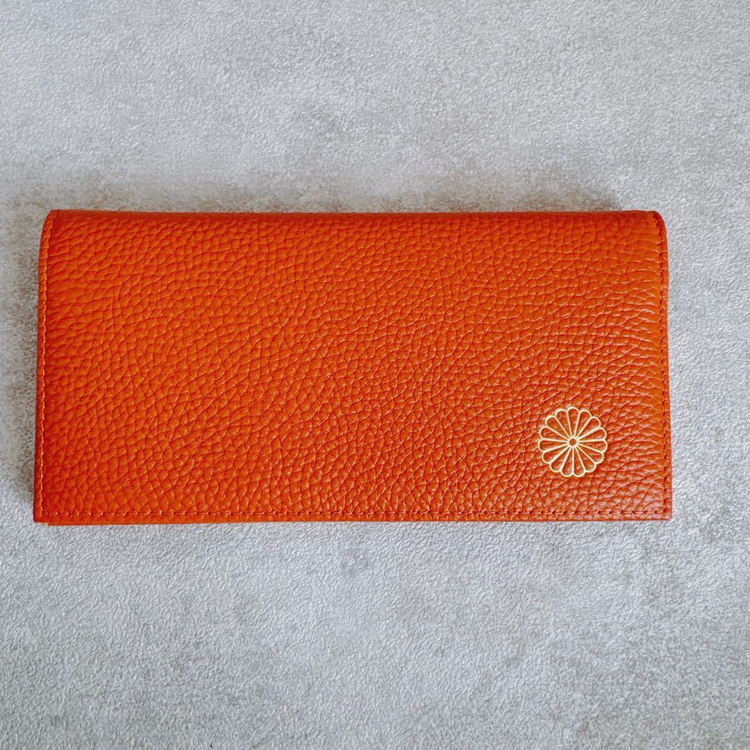 ⚫︎皇居財布⚫︎オレンジ レザー 長財布 カードポケット付き - メルカリ