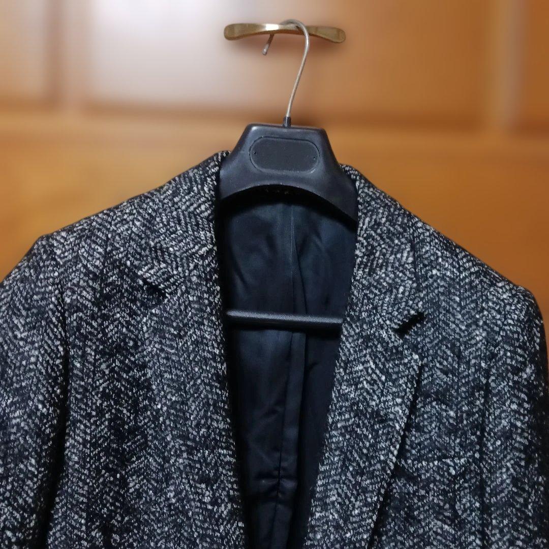 リチウムオム ツイード チェスターコート黒系サイズ44