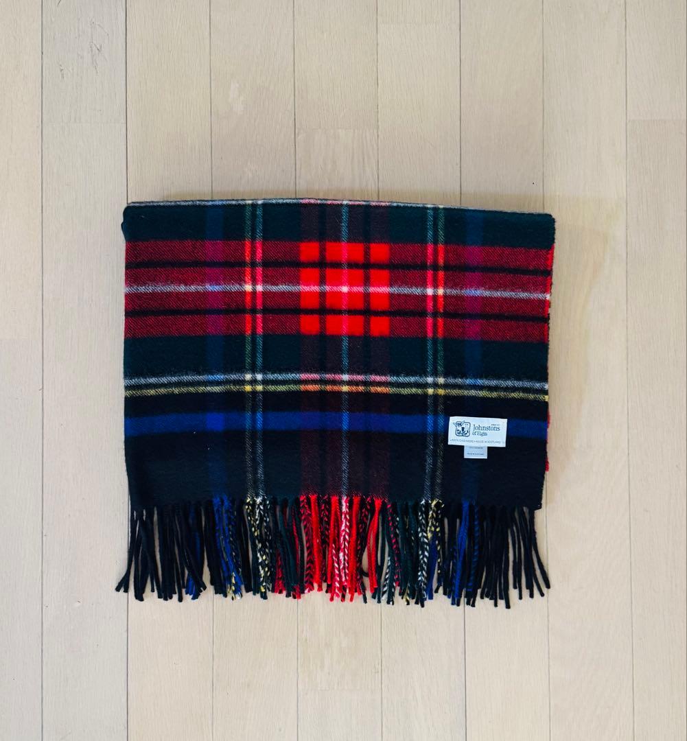 超美品 ジョンストンズ カシミヤ大判ストール　ブラックスチュアート