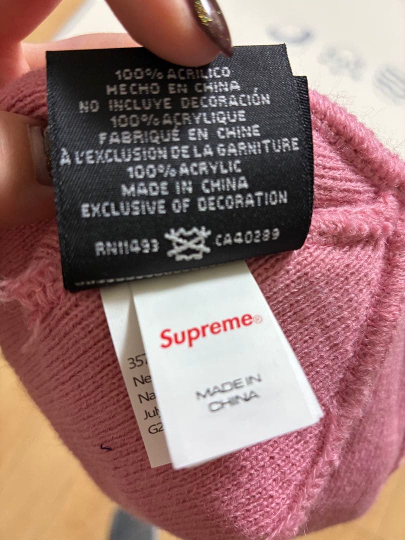 Supreme ピンク　ビーニー　ボックスロゴ　ニューエラ