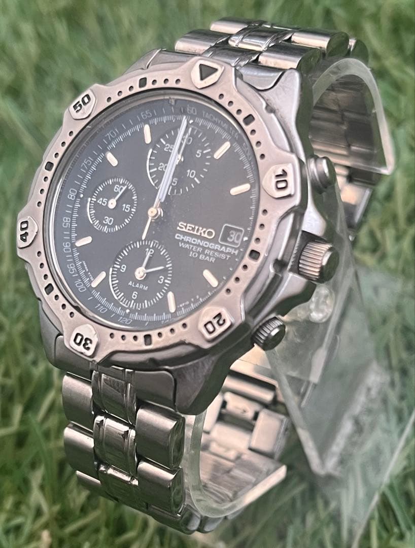 美品◎SEIKOセイコー クロノグラフデイトスピードマスター黒文字盤