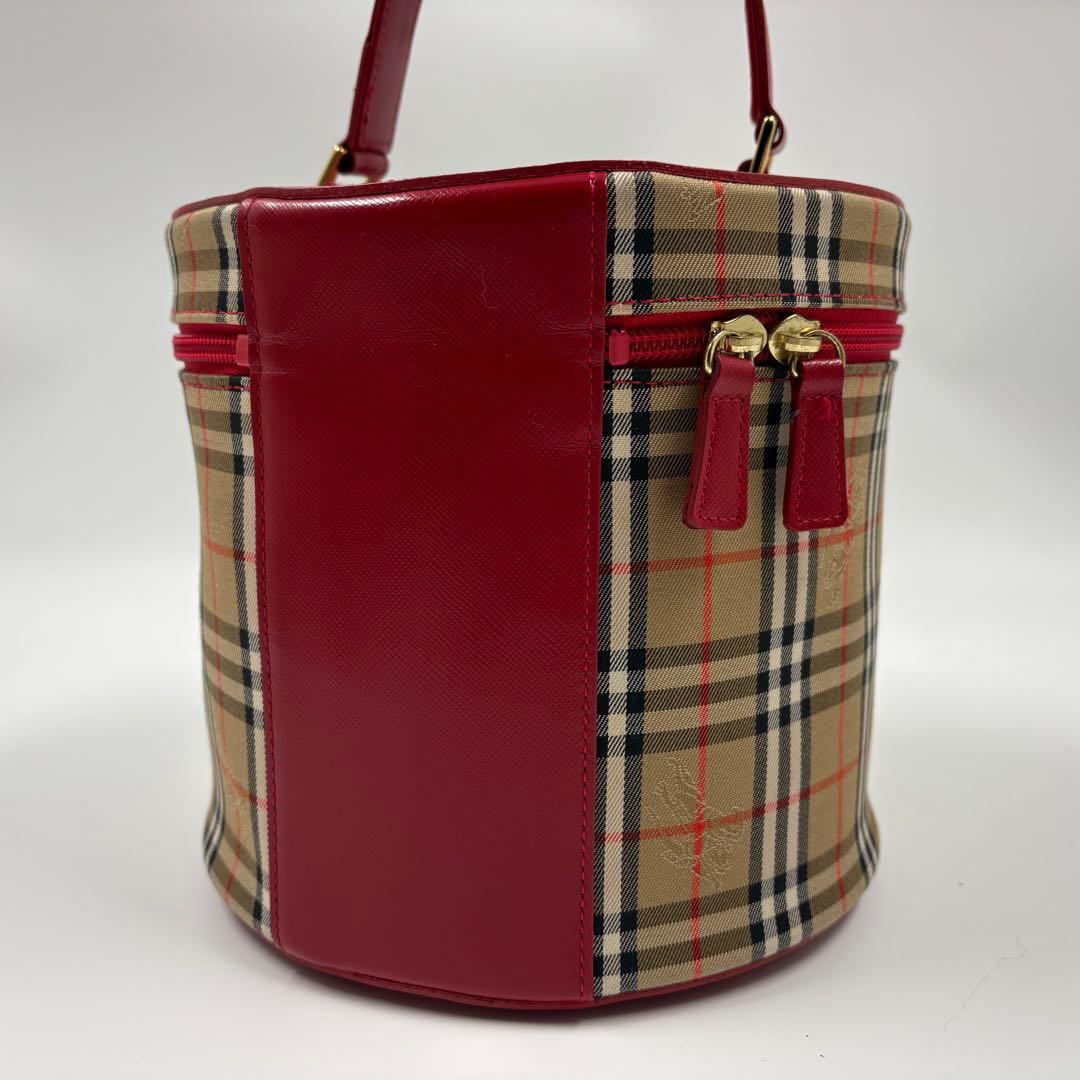 美品【BURBERRY】バニティバッグ ノバチェック レッド シャドーホース