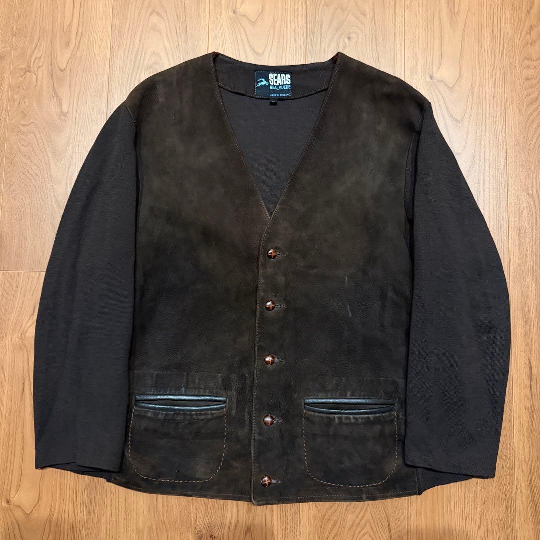レザー切り替え◎ 60s SEARS イングランド製 カーディガン ビンテージ