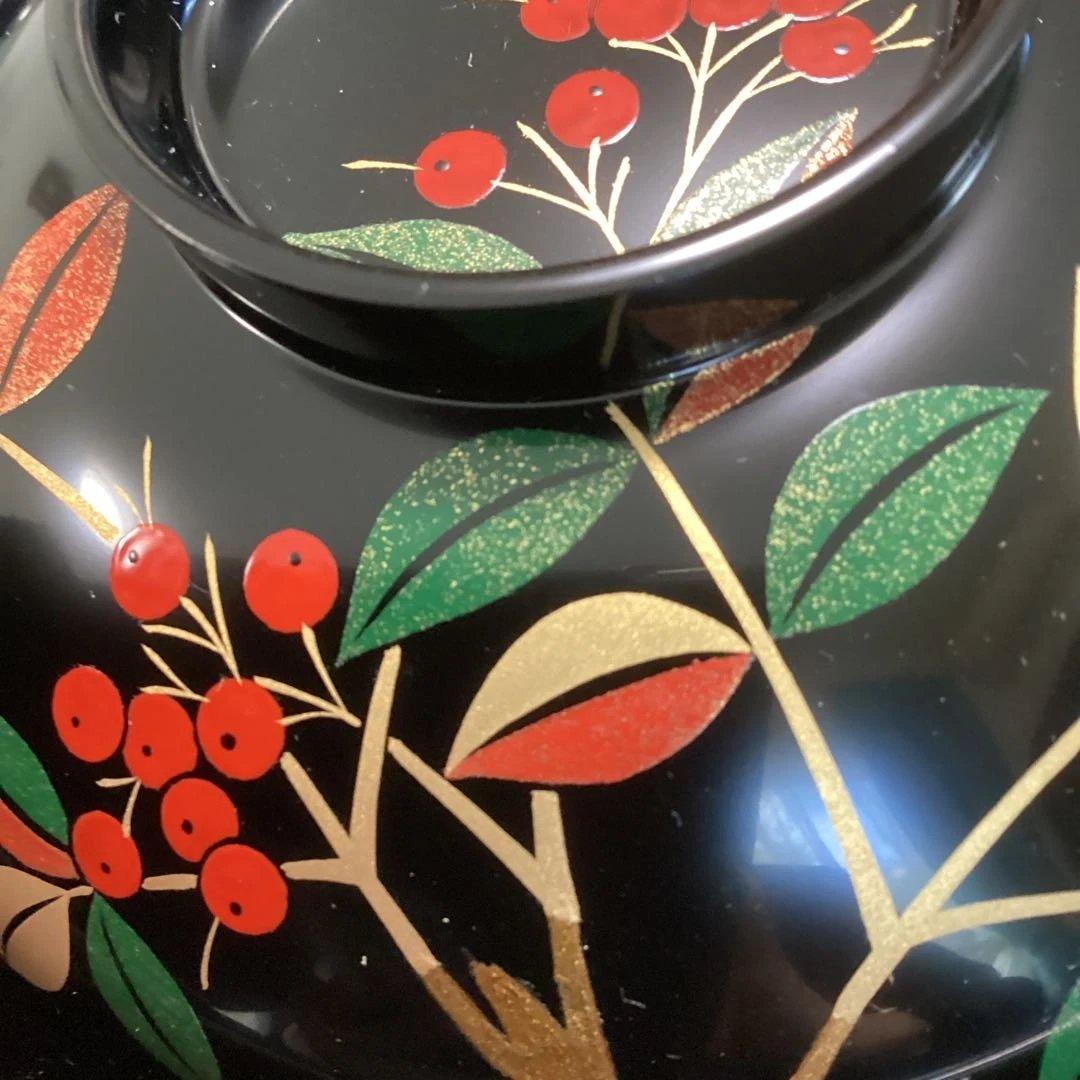 はっちゃん様専用 木乾黒塗り南天絵椀6客 新品未使用 雑煮