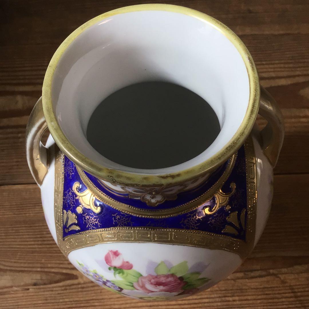 No4235 オールドノリタケ NIPPON 手描き壺型花瓶 陶磁器 送料無料