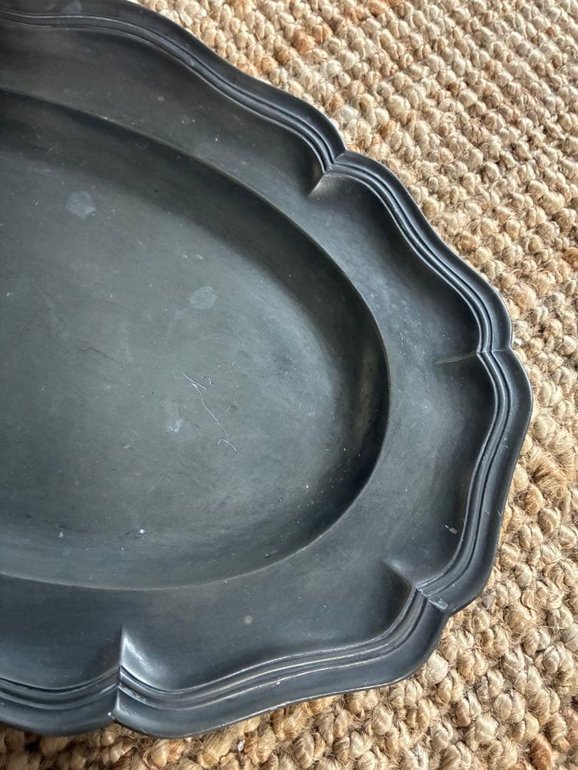 【超大判】フランス購入 花リム平皿 ピューター