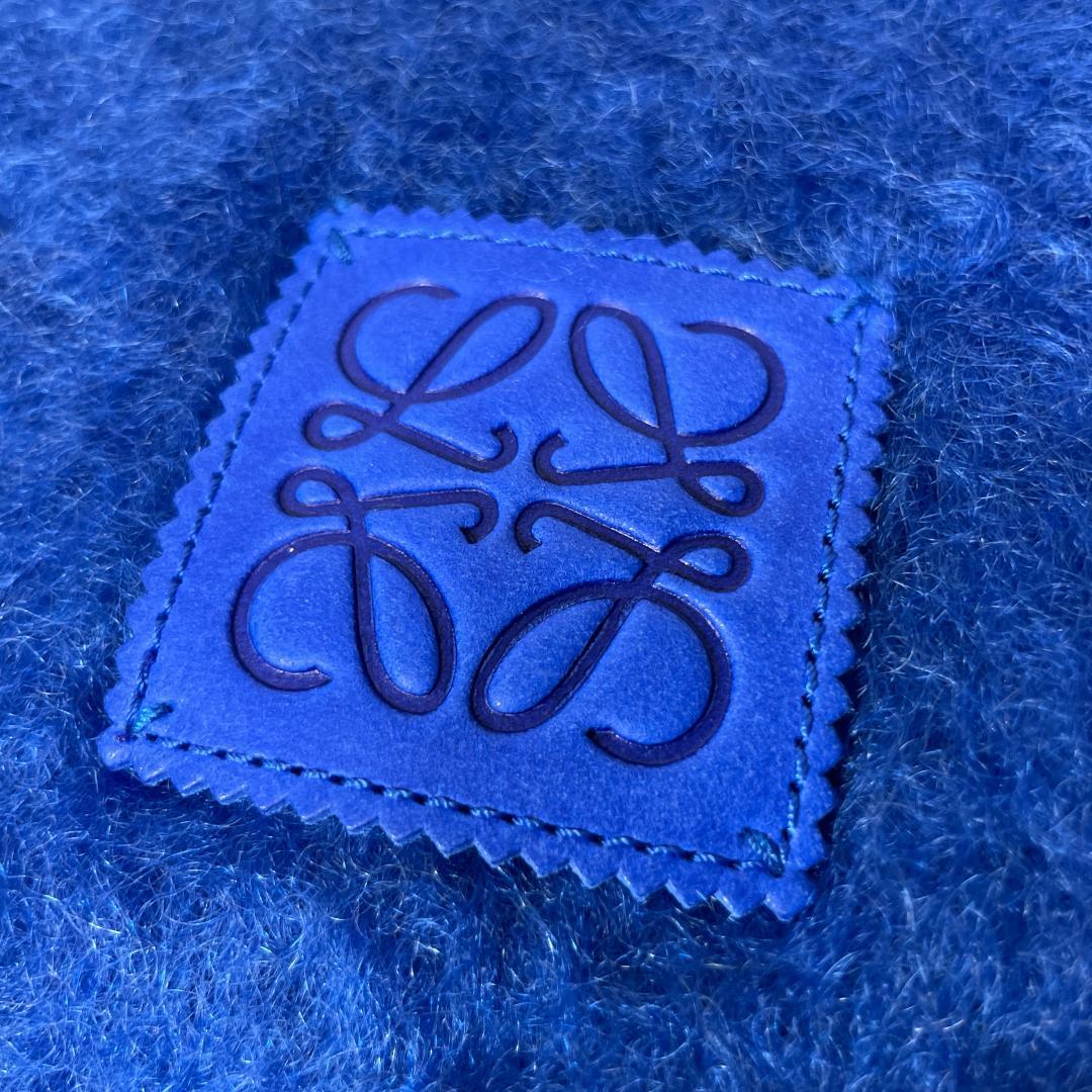 ふわもこあったか✨LOEWE ロエベ　アナグラム モヘア フリンジ マフラー　青