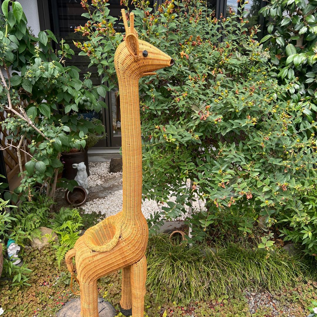 キリン ラタン家具 花台 鉢置き 籐家具 オブジェ アンティーク 希少